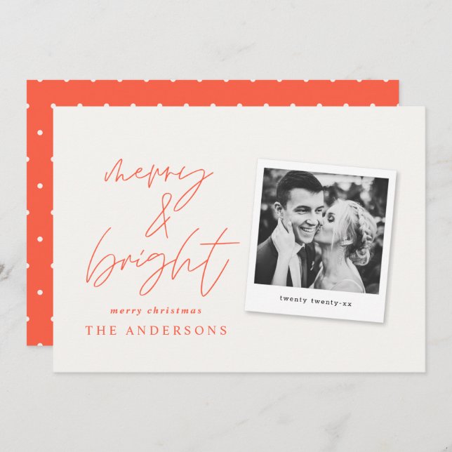 Modern script photo merry & bright christmas (Front/Back)