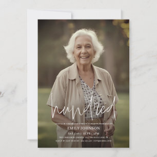 Modern Script Photo Minimal 100th Birthday Invitation