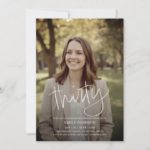 Modern Script Photo Minimal 30th Birthday Invitation