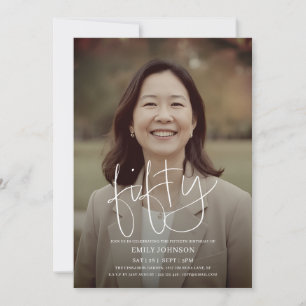 Modern Script Photo Minimal 50th Birthday Invitation