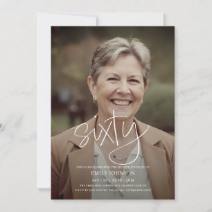 Modern Script Photo Minimal 60th Birthday Invitation