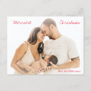 Modern Script Photo Minimalist Christmas Holiday Postcard