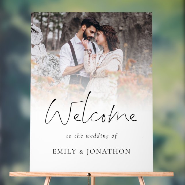 Modern Script Photo Names Welcome To Wedding Acrylic Sign (Neutral)