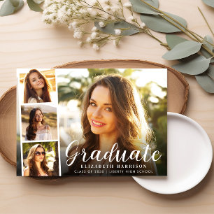 Modern Script Photo Overlay Graduation Announcement