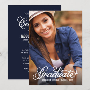 Modern Script Photo Overlay Graduation Invitation