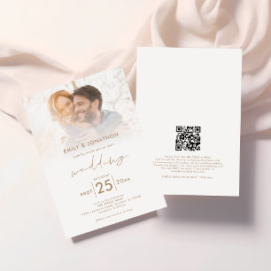 Modern Script Photo Overlay QR Code Wedding Invitation