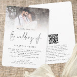 Modern Script Photo Overlay QR Code Wedding Invitation<br><div class="desc">Modern Script Photo Overlay QR Code Wedding. An informal set typography in black for the main heading The Wedding Of complementing the rest of the text which you can easily personalise. Replace the sample photo with your own favourite. Add your QR code to your wedding website on the back makes...</div>