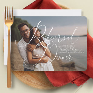 Modern Script Photo Overlay Rehearsal Dinner Invitation