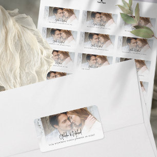 Modern Script Photo Overlay Return Address Wedding Label