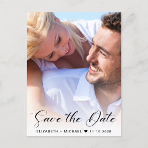 Modern Script Photo Overlay Save The Date Announcement Postcard