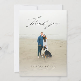 Modern Script Photo Overlay Wedding Message Thank You Card