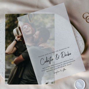 Modern Script Photo Overlay Wedding Vellum Invitations