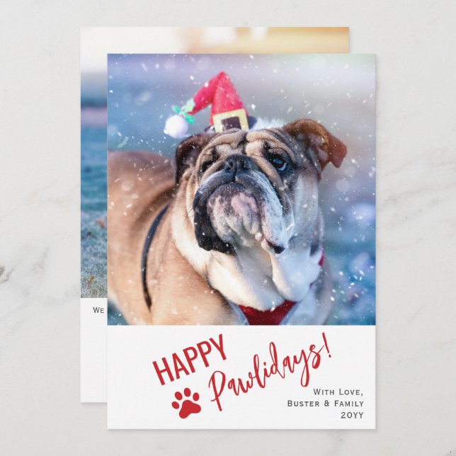 Modern Script Photo Pet Happy Pawlidays Holiday Card (Front/Back)