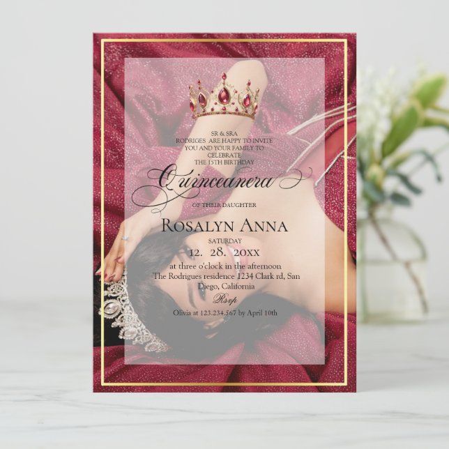 Modern Script Photo Princess Quinceañera  Invitation (Standing Front)