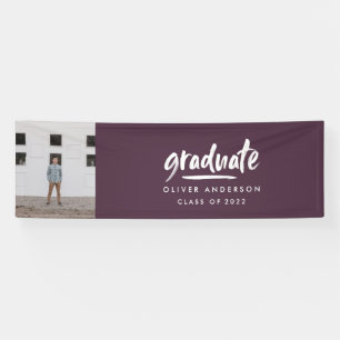 Modern script photo purple elegant graduation banner