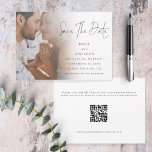 Modern Script Photo QR Code Wedding Save The Date<br><div class="desc">Modern Script Photo QR Code Wedding Save the Date. Simply replace the sample photo with your own favorite. A gradient overlay layer is on top of your photo so it fades out as it reaches the center with the text partially overlaid on top. Save The Date is in a modern...</div>