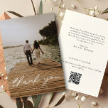 Modern Script Photo QR Code Wedding Thank You Card<br><div class="desc">This wedding thank you card design features a modern calligraphy script font, your photo of choice on the front and your personal message on the back as well as a custom QR code that you can use to link to your wedding photo gallery or any other URL. The colour of...</div>