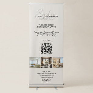 Modern Script Photo QR Professional Business Retractable Banner