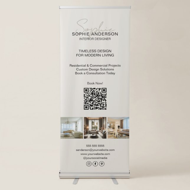Modern Script Photo QR Professional Business Retractable Banner (Front)