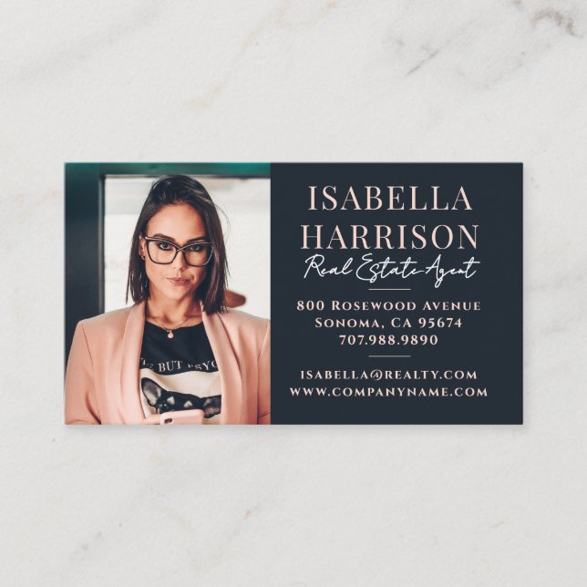 Modern Script Photo Real Estate Agent Business Card (Front)
