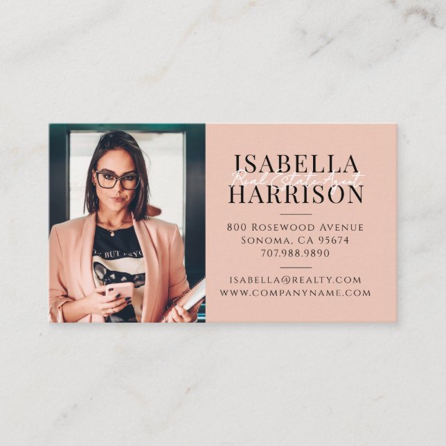 Modern Script Photo Real Estate Agent Business Card (Front)