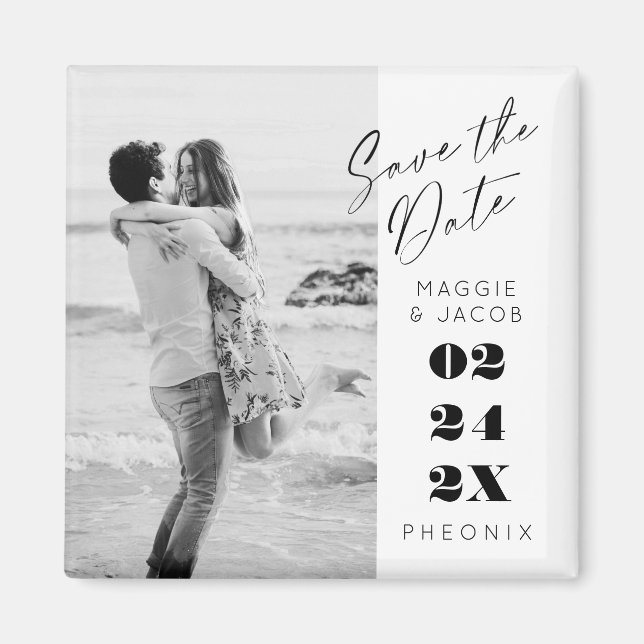 Modern Script  Photo Save the Date Magnet (Front)