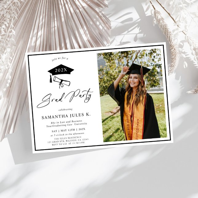 Modern Script Photo School Graduation  Invitation (Creator Uploaded)