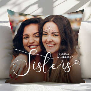 Modern Script Photo Sisters Gift Cushion