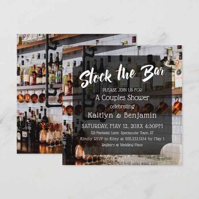 Modern Script Photo Stock the Bar Couples Shower 2 Invitation (Front/Back)