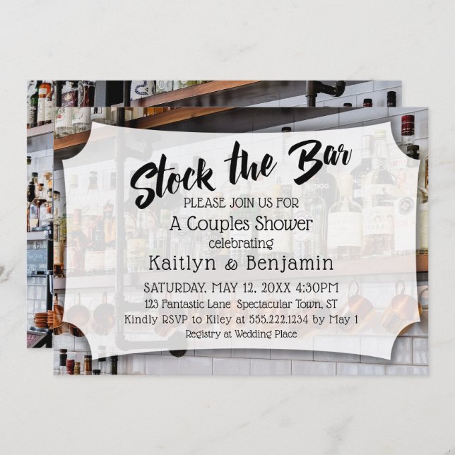 Modern Script, Photo Stock the Bar Couples Shower Invitation (Front/Back)