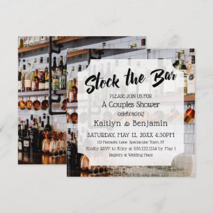 Modern Script, Photo Stock the Bar Couples Shower Invitation