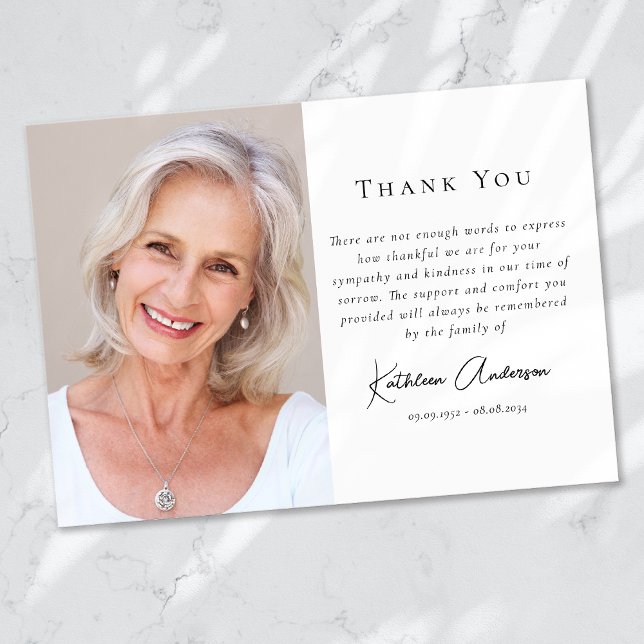 Modern Script Photo Sympathy Funeral Thank You Card (Creator Uploaded)