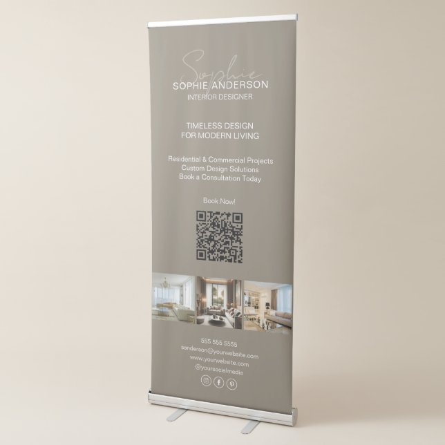 Modern Script Photo Taupe Professional Business Retractable Banner (3/4)