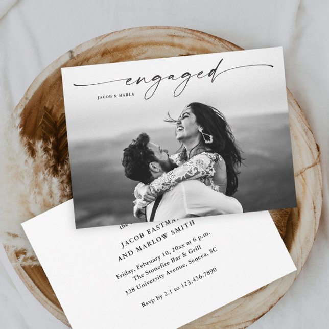 Modern Script Photo Wedding Engagement Party Invitation (Modern script simple photo engagement party or shower invitation.)