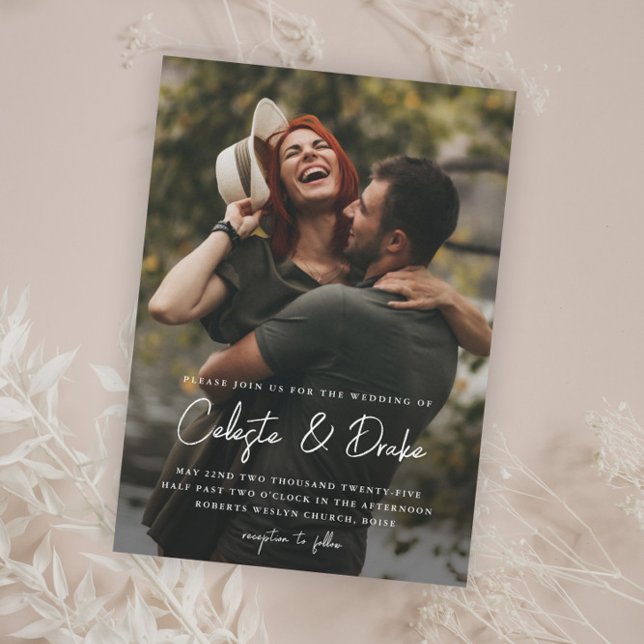 Modern Script Photo Wedding Magnetic Invitation (Creator Uploaded)