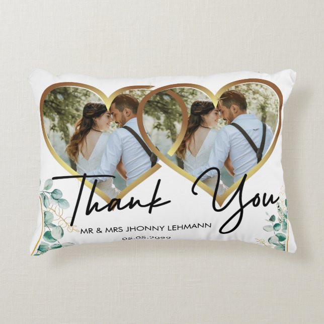 Modern Script Photo Wedding pillow (Front)