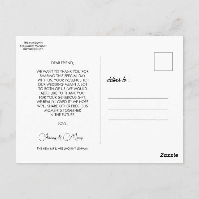 Modern Script Photo Wedding postcard (Back)