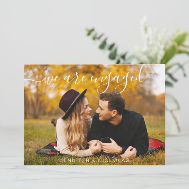 Modern Script Photo Wedding  Save The Date (Standing Front)