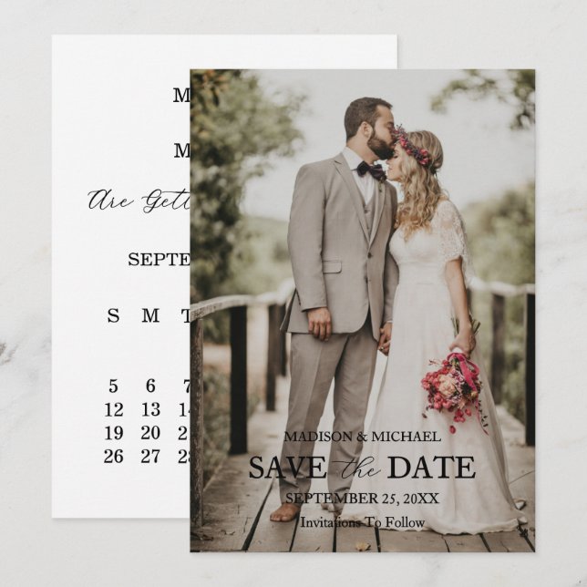 Modern Script Photo Wedding Save The Date Invitation (Front/Back)
