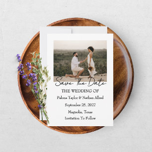 Modern Script Photo Wedding Save The Date Invitation