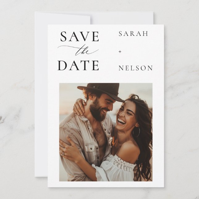 Modern Script Photo Wedding Save the Date Invite (Back)