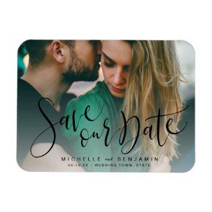 Modern script photo wedding save the date magnet