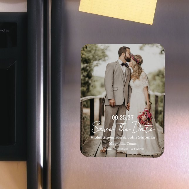 Modern Script Photo Wedding Save The Date Magnet (Creator Uploaded)