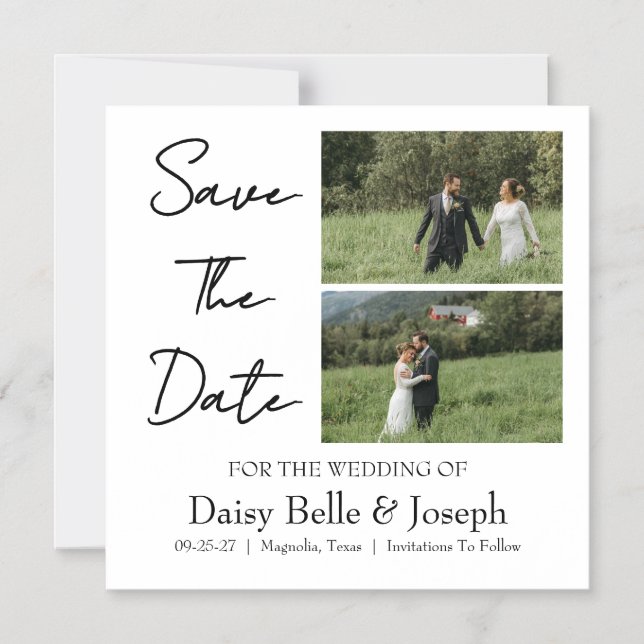 Modern Script Photo Wedding Save The Date Magnetic Invitation (Front)