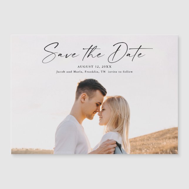 Modern Script Photo Wedding Save The Date Magnetic Invitation (Front)