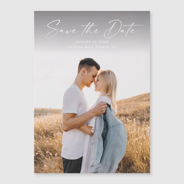 Modern Script Photo Wedding Save The Date Magnetic Invitation (Front)