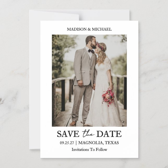 Modern Script Photo Wedding Save The Date Magnetic Invitation (Front)