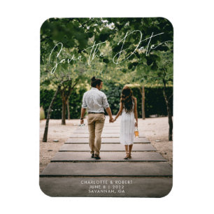 Modern Script Photo Wedding Save the Date Template Magnet