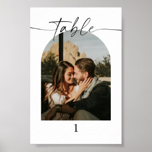 Modern Script Photo Wedding Table Numbers Poster