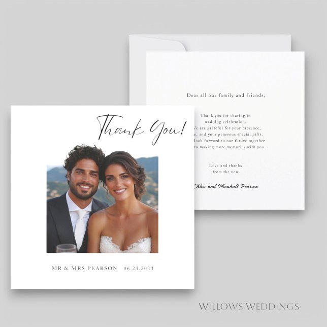 Modern  script photo wedding thank you  (modern photo script wedding thank you card , with easy to custom text )